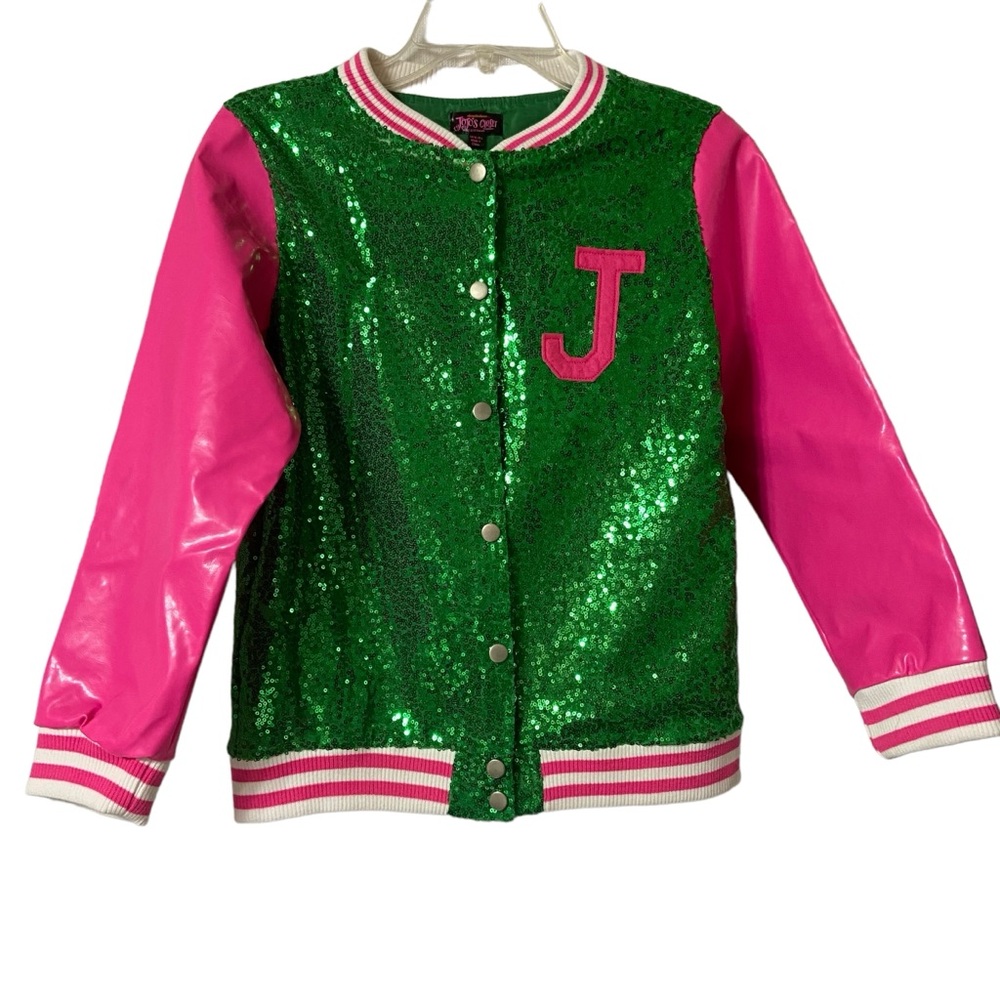 Nickelodeon Jojo’s Closet Sequin Faux Leather Varsity Jacket Size Girls XL 14 16